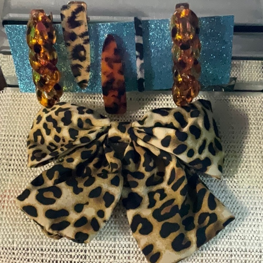 Animal Print Barrettes Hair Clips and Bow